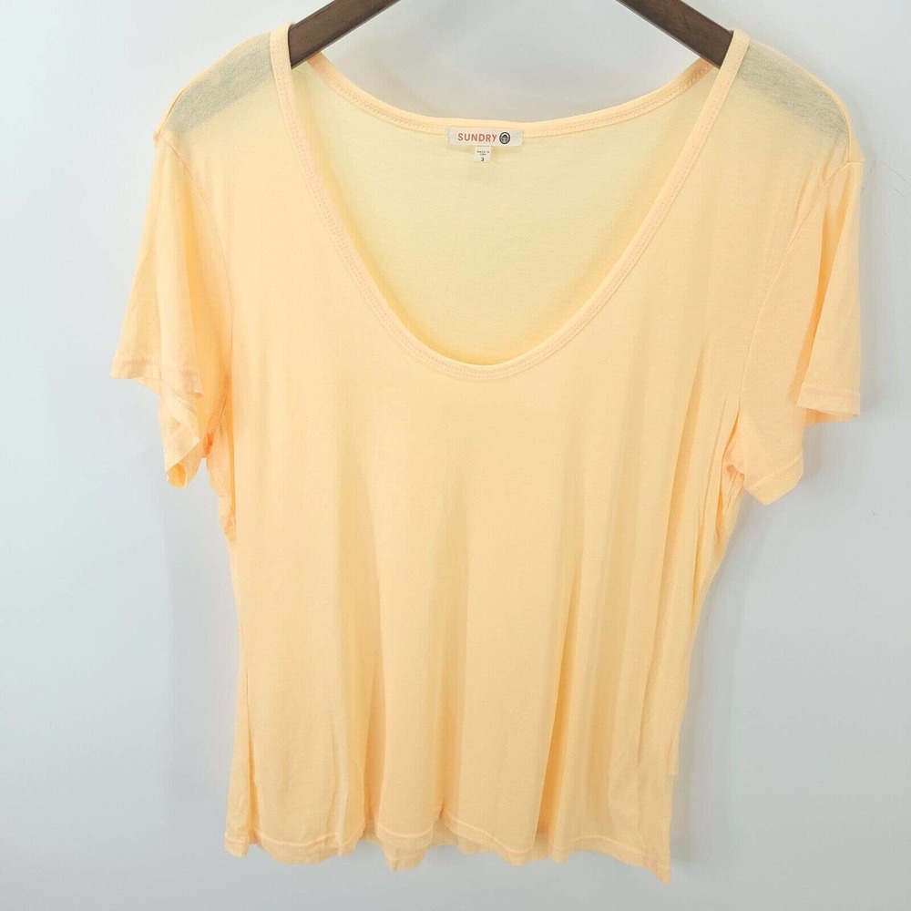 Sundry Womens Pop Orange Scoop Neck Cotton Modal Short Sleeve Knit T Shirt Sz L